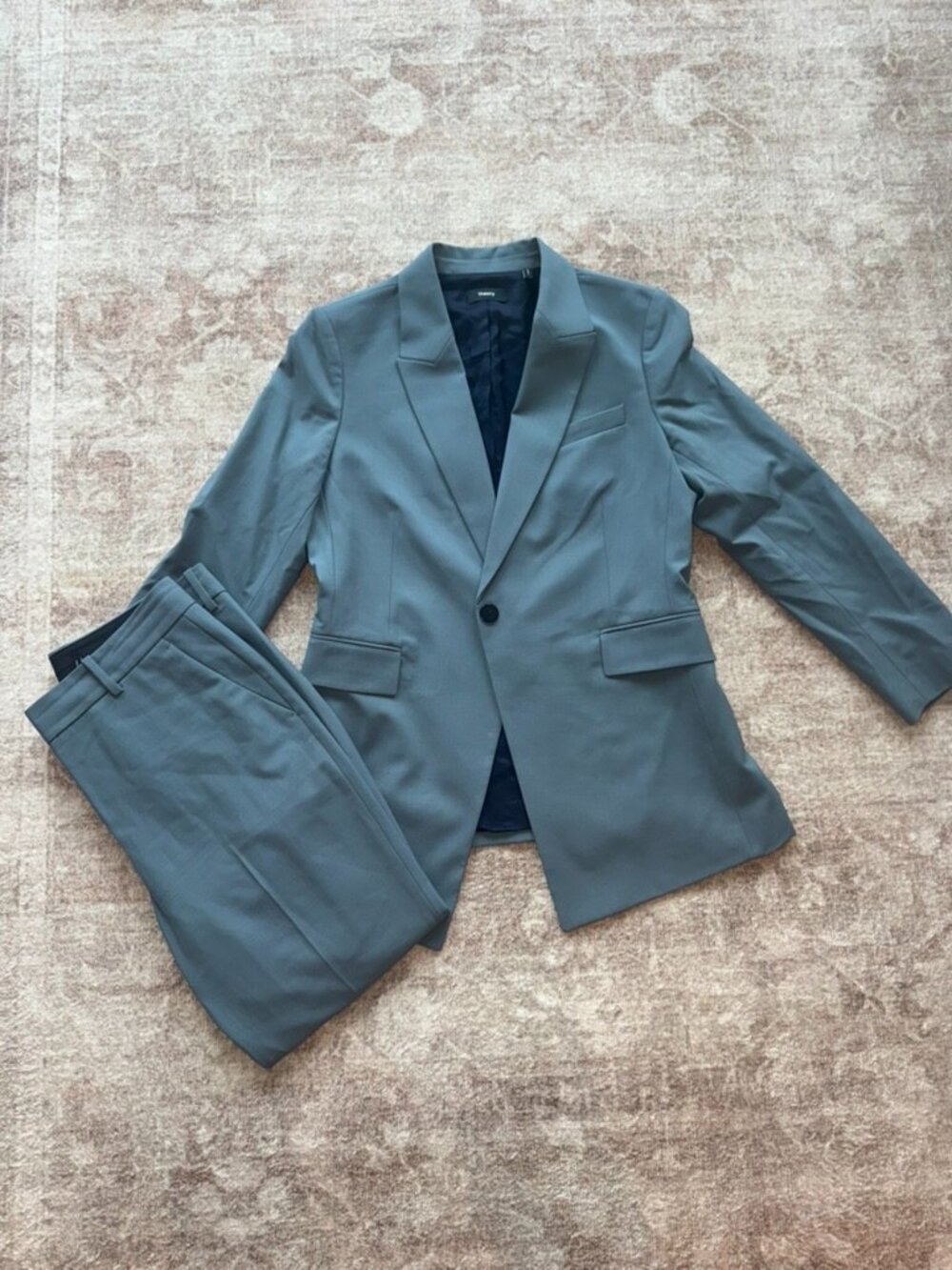 Theory 2-Piece Womens Tailored Suit Set - Slate Blue (Blazer 10 / Pants 8)